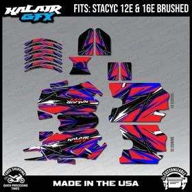 Graphics Kit for STACYC 12 EDRIVE and 16 EDRIVE BRUSHED Shred Series - Red Blue
