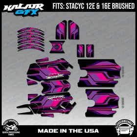 Graphics Kit for STACYC 12 EDRIVE and 16 EDRIVE BRUSHED Klutch-purple