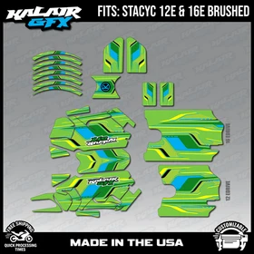 Graphics Kit for STACYC 12 EDRIVE and 16 EDRIVE BRUSHED Klutch-green