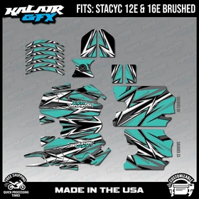 Graphics Kit for STACYC 12 EDRIVE and 16 EDRIVE BRUSHED Shred-teal
