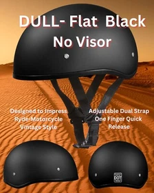 Daytona Vintage Dull / Flat Black DOT Motorcycle Half Helmet - No Visor D1-BNS
