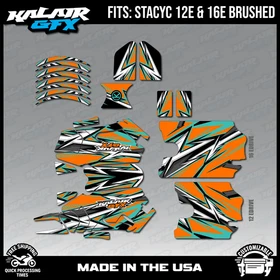 Graphics Kit for STACYC 12 EDRIVE and 16 EDRIVE BRUSHED Shred-orange