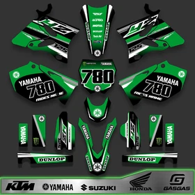 Yamaha YZ250 YZ125 2002-2014 MX Full Graphics Kit Green Black Racing Decals Wrap