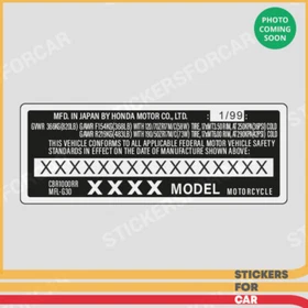 CBR1000RR, XR650L , CBR600F4 Motorcycle Decorative ID Custom Decal Sticker Honda