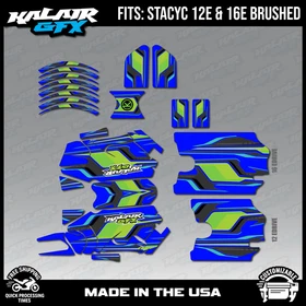Graphics Kit for STACYC 12 EDRIVE and 16 EDRIVE BRUSHED Klutch-blue