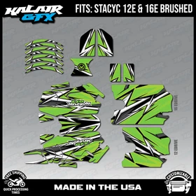 Graphics Kit for STACYC 12 EDRIVE and 16 EDRIVE BRUSHED Shred-green