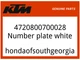KTM OEM Part 4720800700028 Number plate white