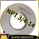 NPT 3/4-14 New 1pc Pipe Thread Ring Gauge American Tapered Pipe Thread Gage