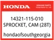 Honda OEM Part 14321-115-010 SPROCKET, CAM (28T)