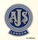 AJS London Motorcycle, Mylar 3M Decal, Made In England, 2.5" x 2.75".